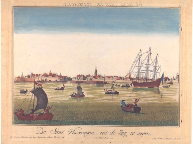De stad Vlissingen uit de zee gezien